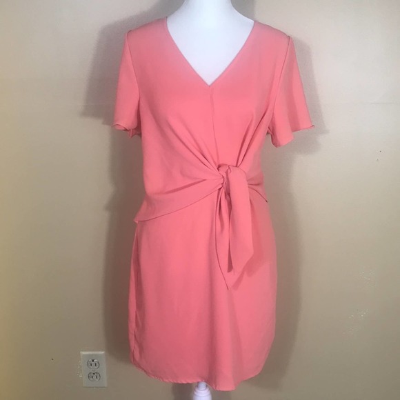 Everly Dress Womens Small Coral Mini Front Tie Short Sleeves V‎ Neck - Picture 9 of 11